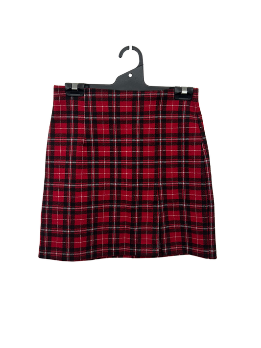 Red, Black & White Elasticated Plaid Mini Skirt