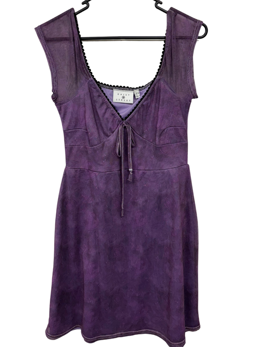 Purple Paisley Mesh Short Sleeve Dress
