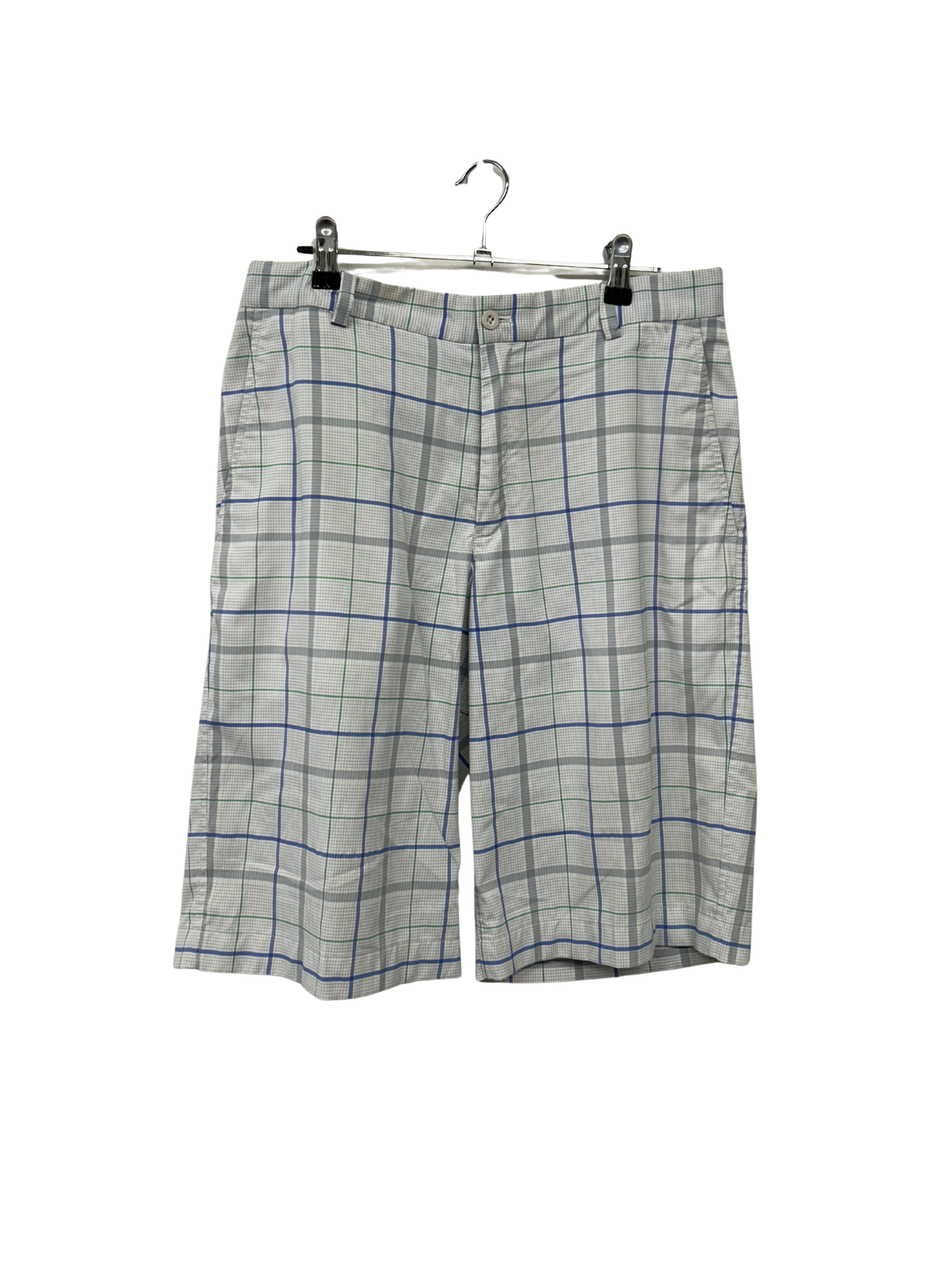 White, Blue & Green Plaid Golf Shorts