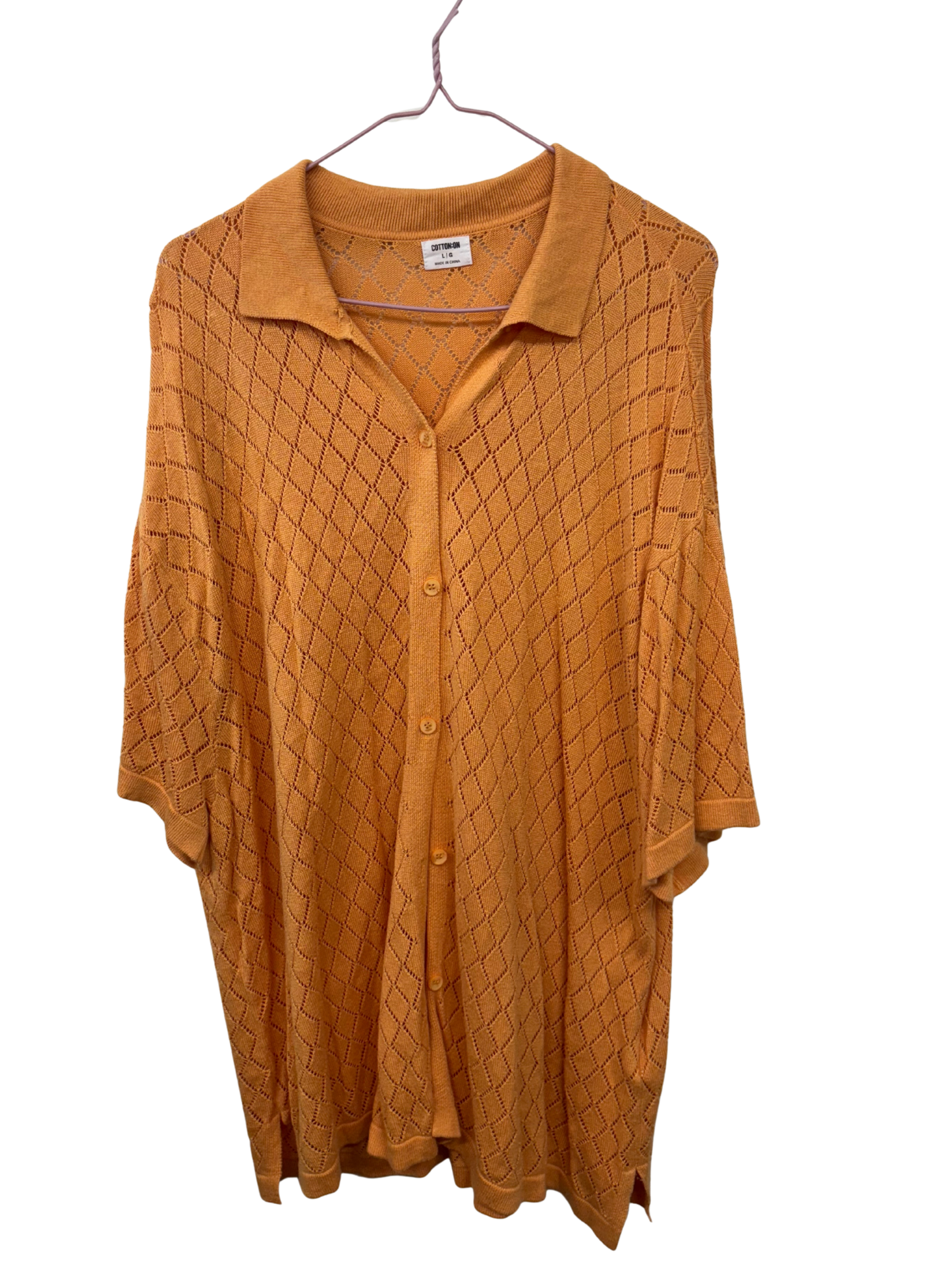 Orange Knitted Short Sleeve Button Up Shirt
