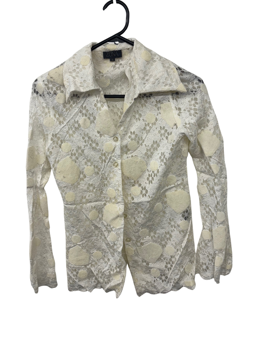 Vintage White Lace & Felt Dot Button Up Shirt