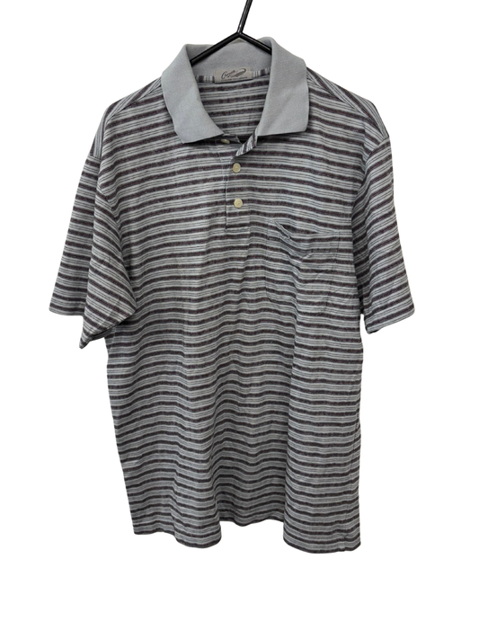 Light Grey, Black, Red Striped Short Sleeve Polo Shirt