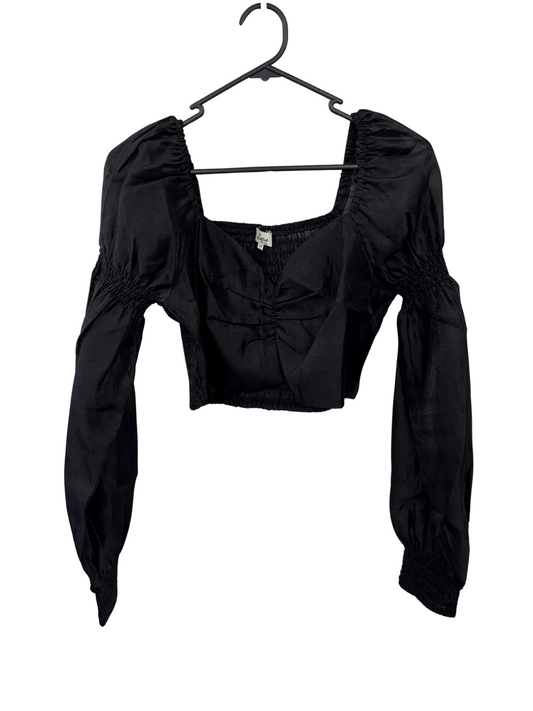 Black Long Puffy Sleeve Crop Top
