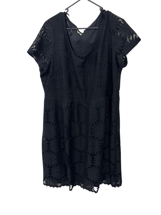 Black Short Sleeve Floral Lace Dress