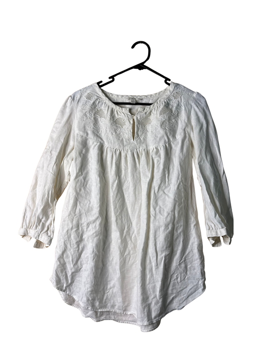 Vintage White/Cream 3/4 Sleeve Embroidered Top