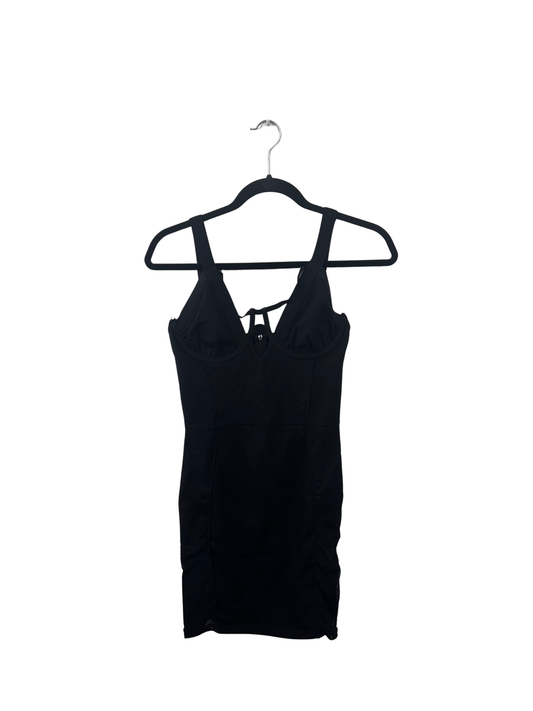 Black Strappy Corset Fitted Dress with Mesh Cutouts