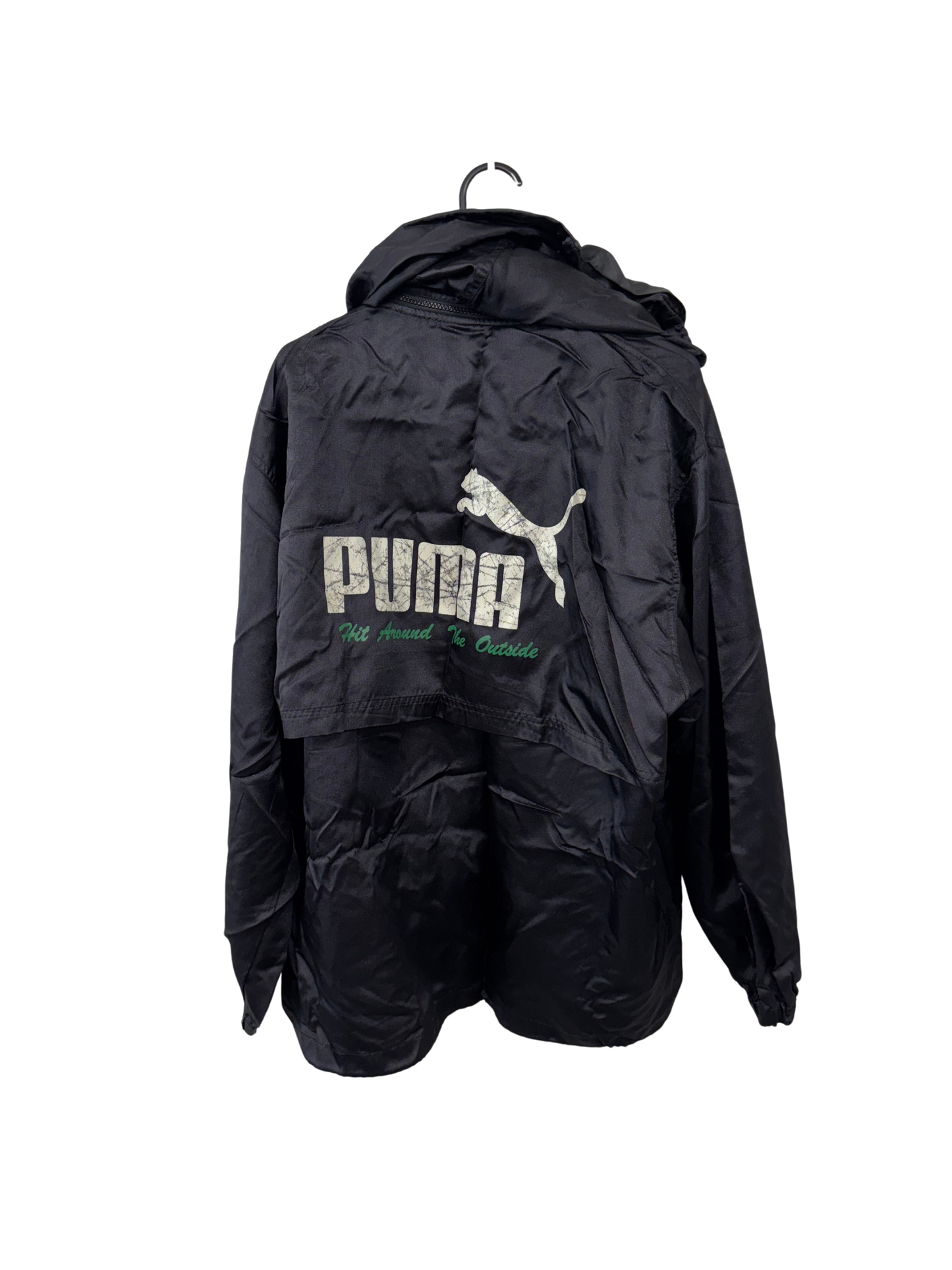 Vintage Black Oversized Spray Jacket with Sleeve and Side Logos