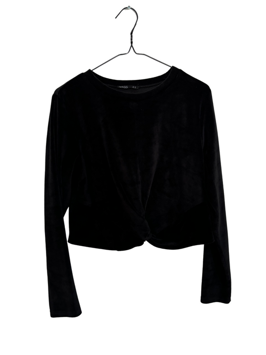 Black Velvet Knot Long Sleeve Crop Top