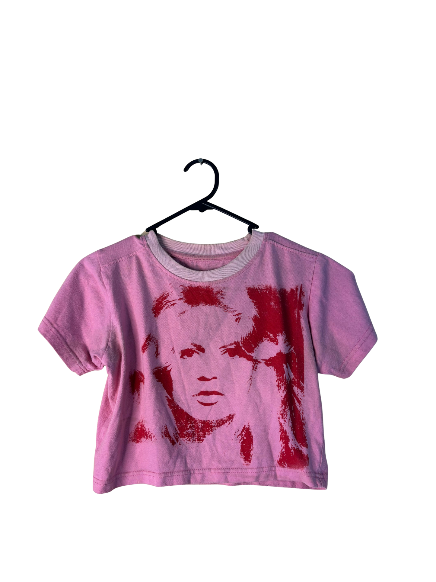 Light Pink Cropped Baby Tee with Red Pattern