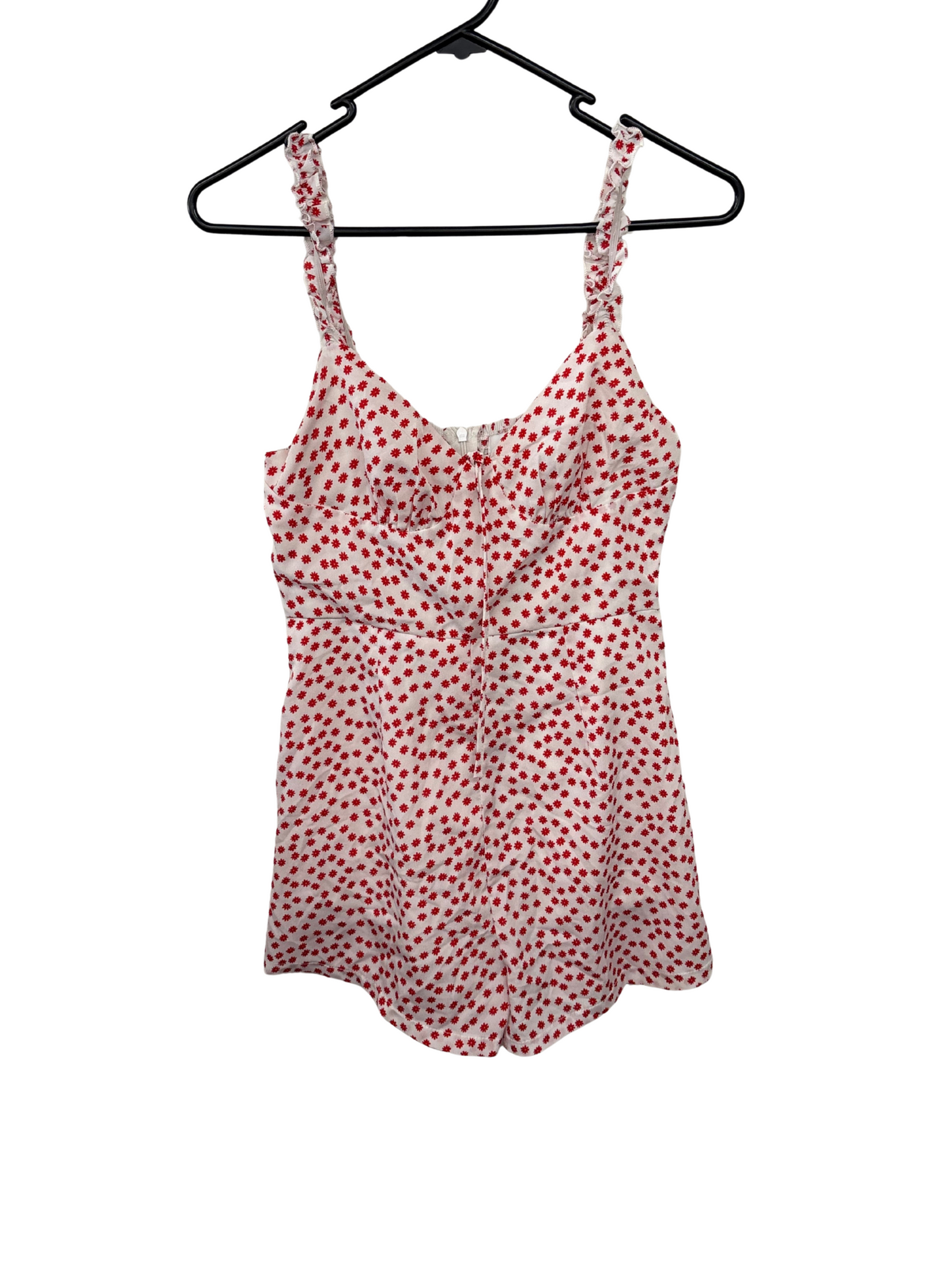 White & Red Floral Print Strappy Playsuit