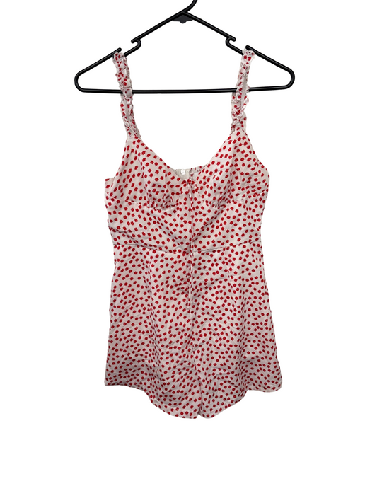 White & Red Floral Print Strappy Playsuit