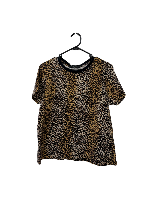 Brown, Beige & Black Leopard Print Cropped T-Shirt