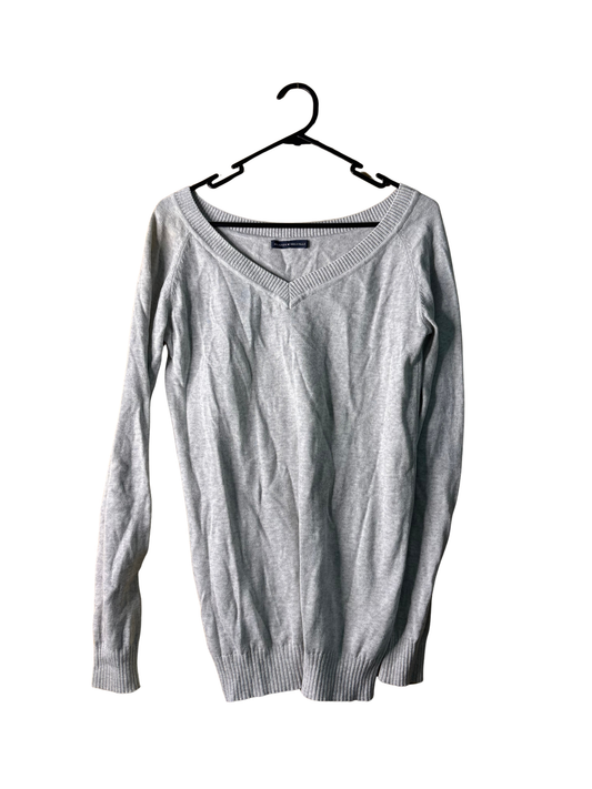 Light Grey Oversize V Neck Knit Jumper