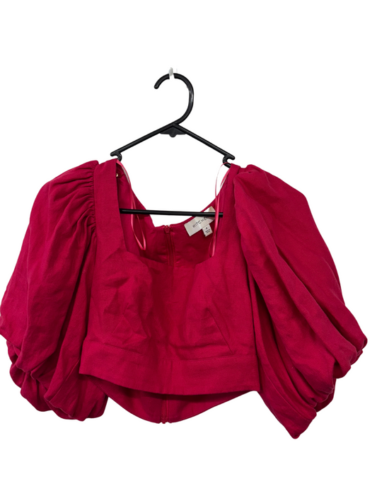 Hot Pink Puffy Sleeve Crop Top