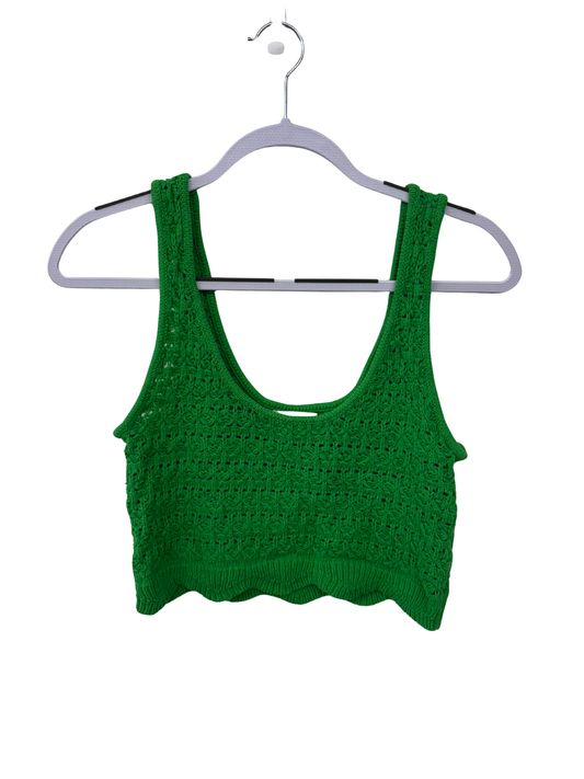 Green Knit Sleeveless Crop Top