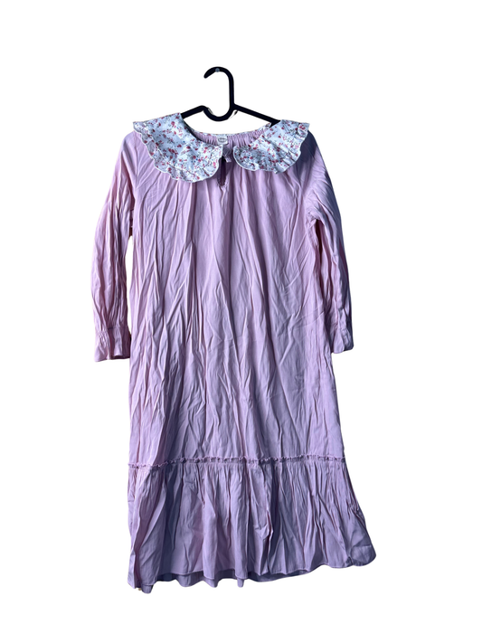 Light Pink/Purple Long Sleeve Short Dress with White Floral Collar