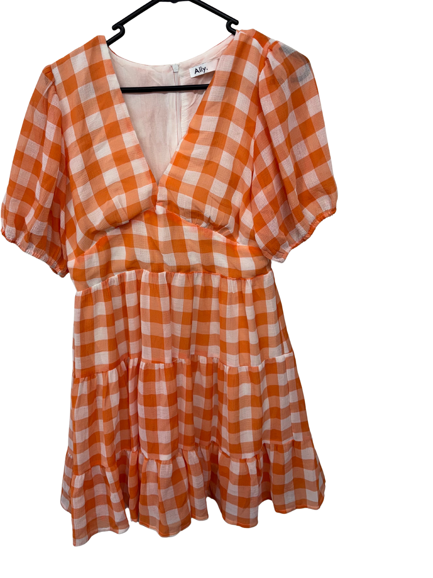 Orange & White Check Short Sleeve Dress