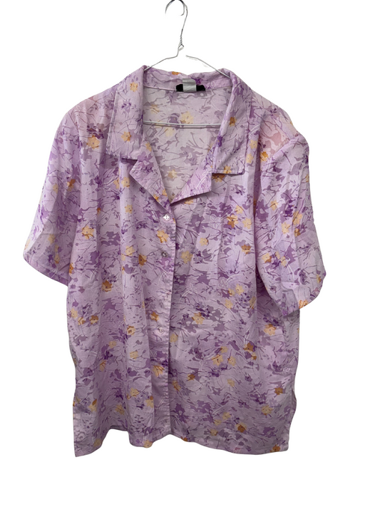 Vintage Light Purple Semi-Sheer Floral Print Short Sleeve Shirt