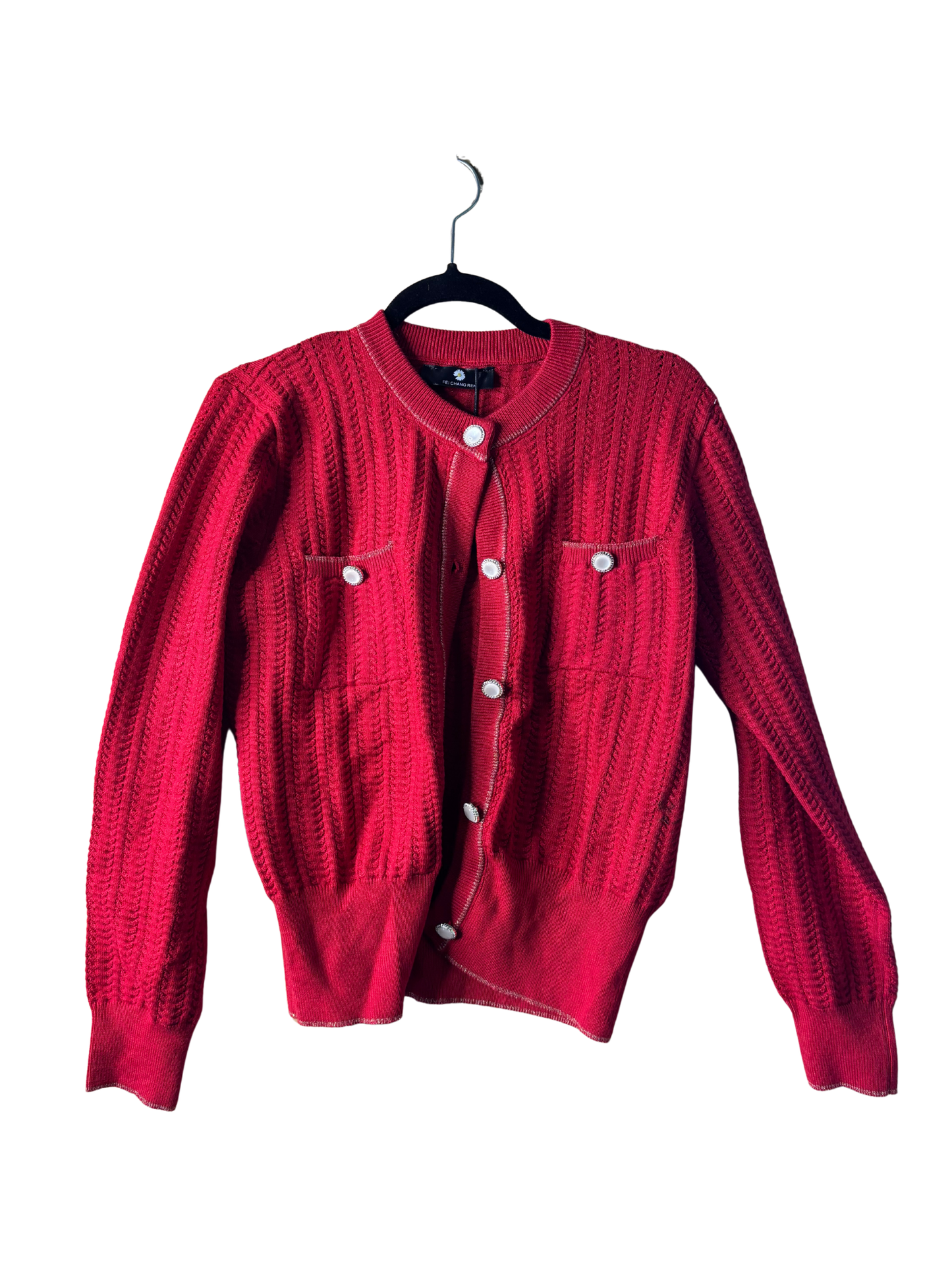 NWT Red Cable Knit Cardigan with Gold Buttons