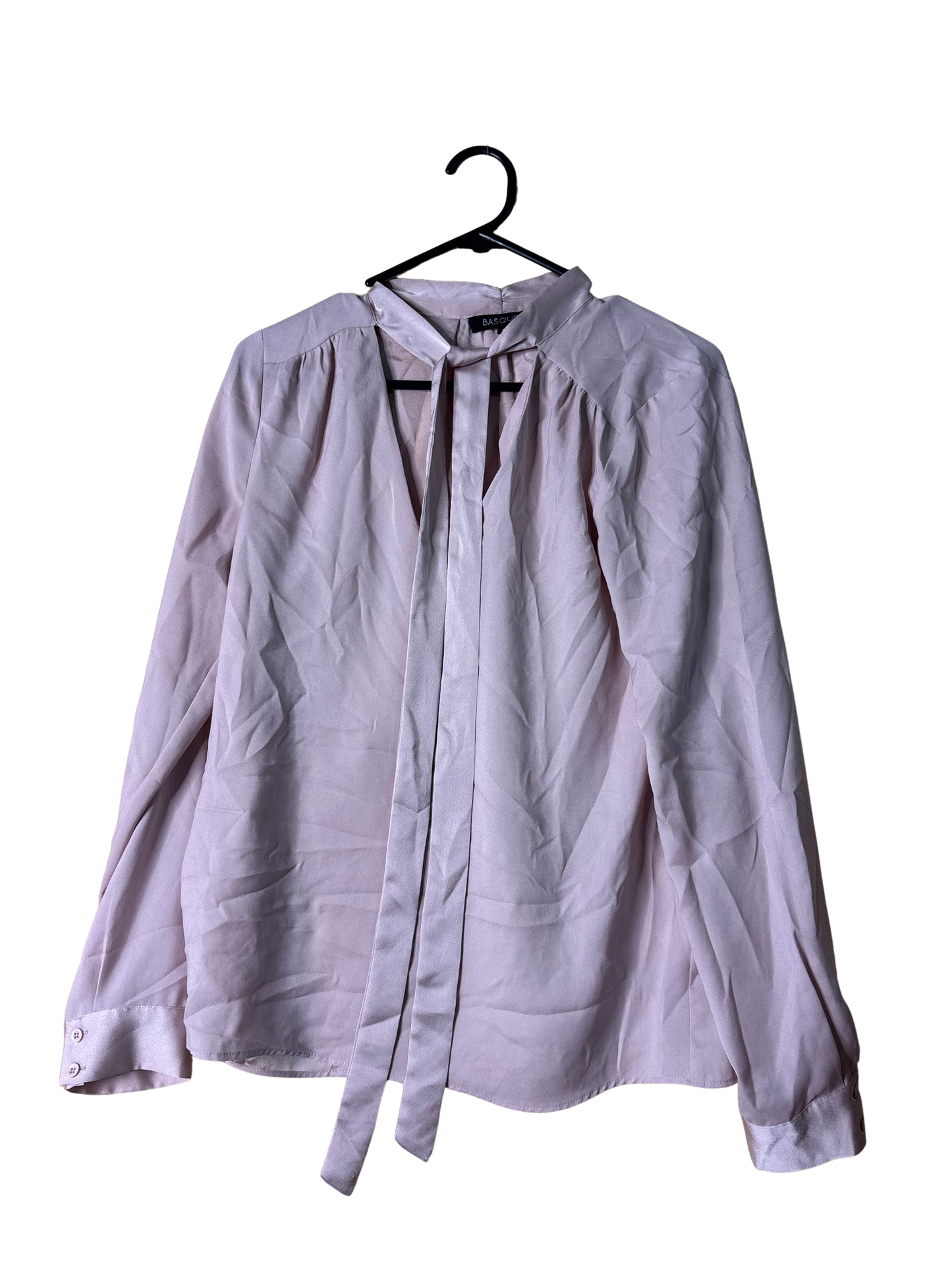 Dusty Pink Long Sleeve Bow-Neck Top