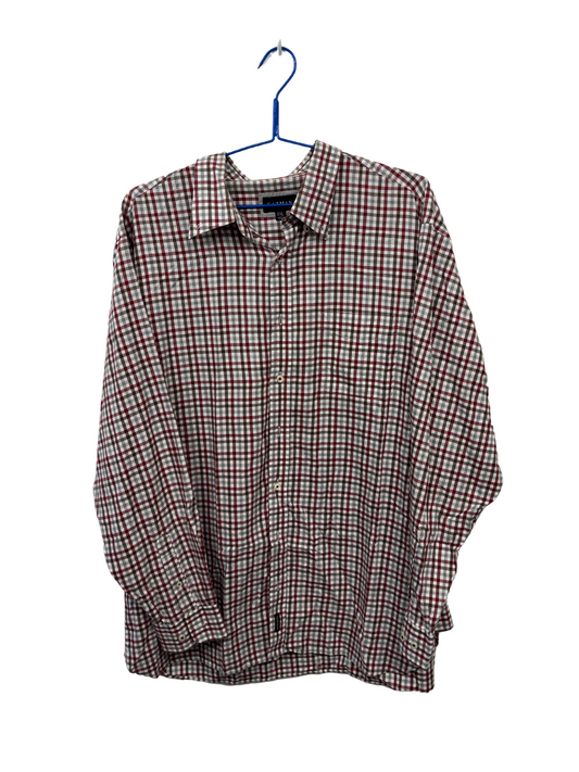 White, Red, Brown Check Long Sleeve Button Up Shirt