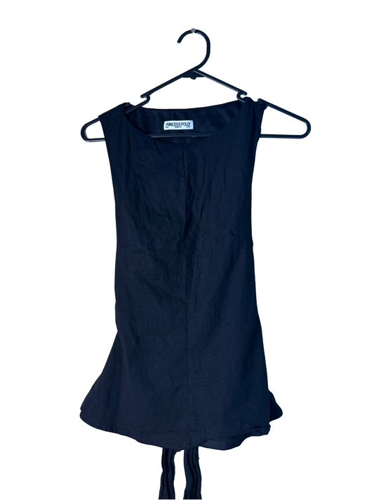 Black Sleeveless Tie Back Cutout Top