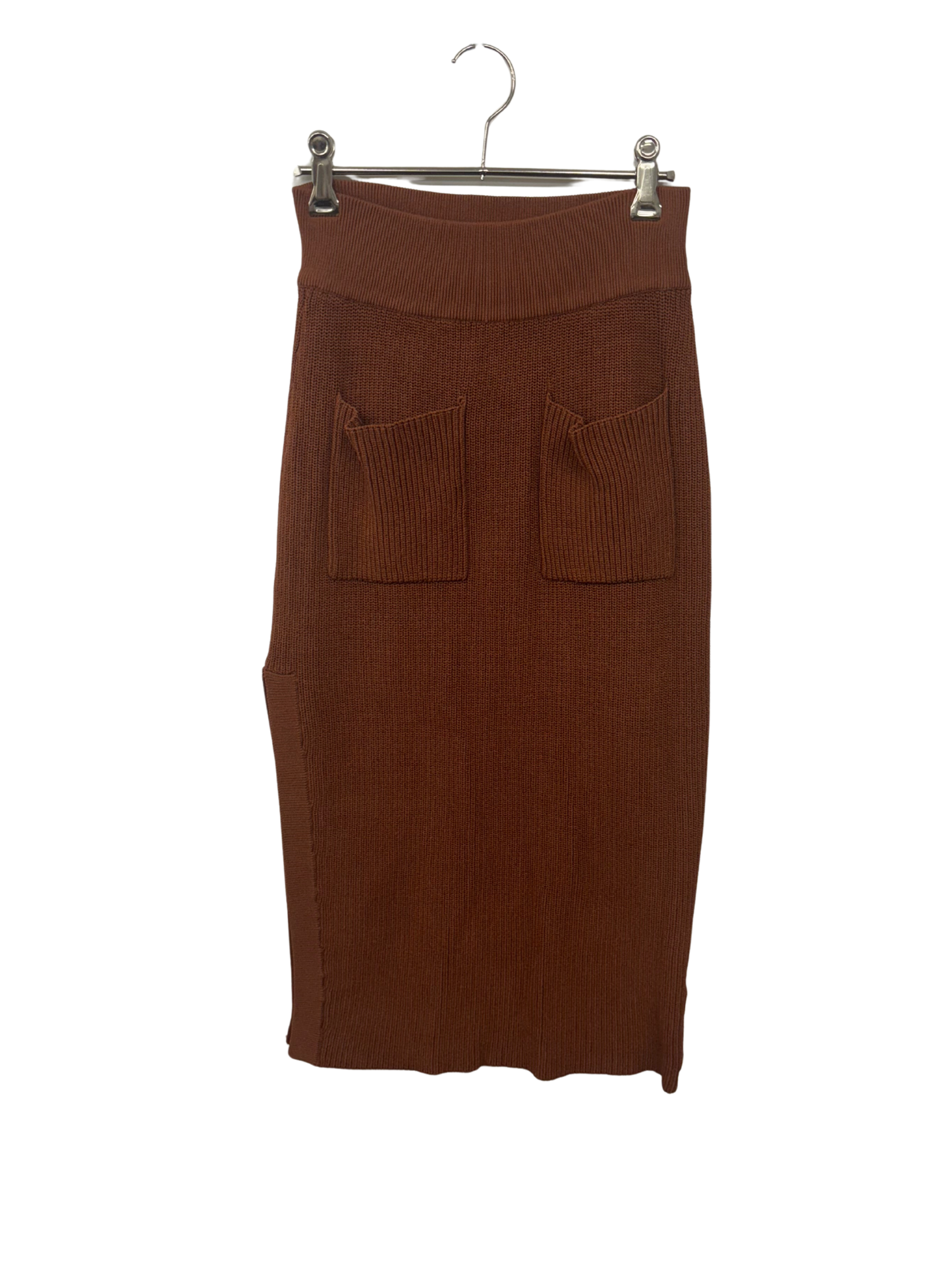 Brown Knit Midi Fitted Skirt