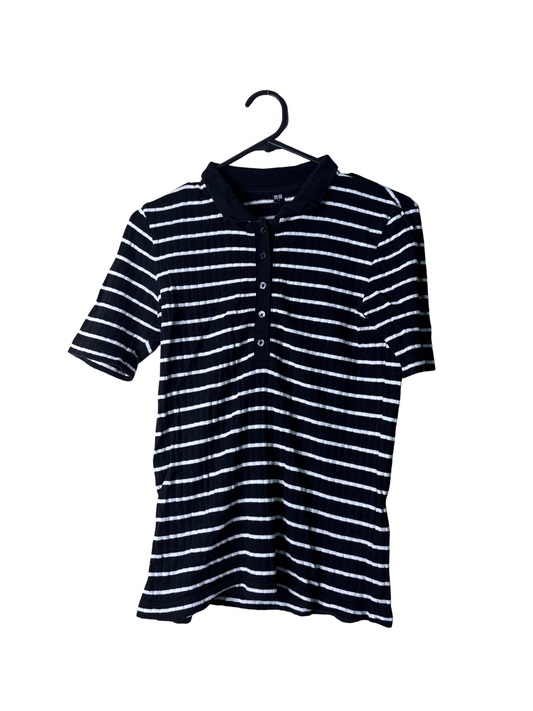 Black & White Stripe Polo Rib Knit Shirt