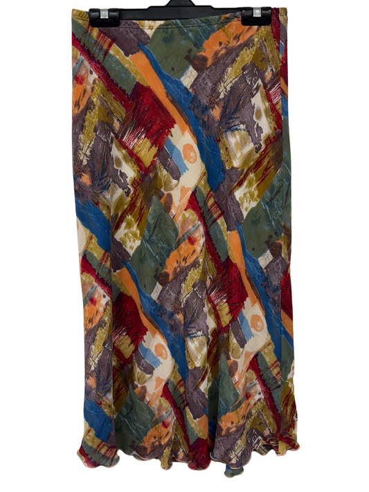 Vintage White & Multicolour Abstract Print Midi Skirt