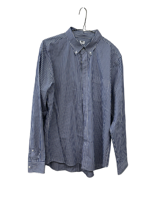 Blue & White Striped Long Sleeve Button Up Shirt