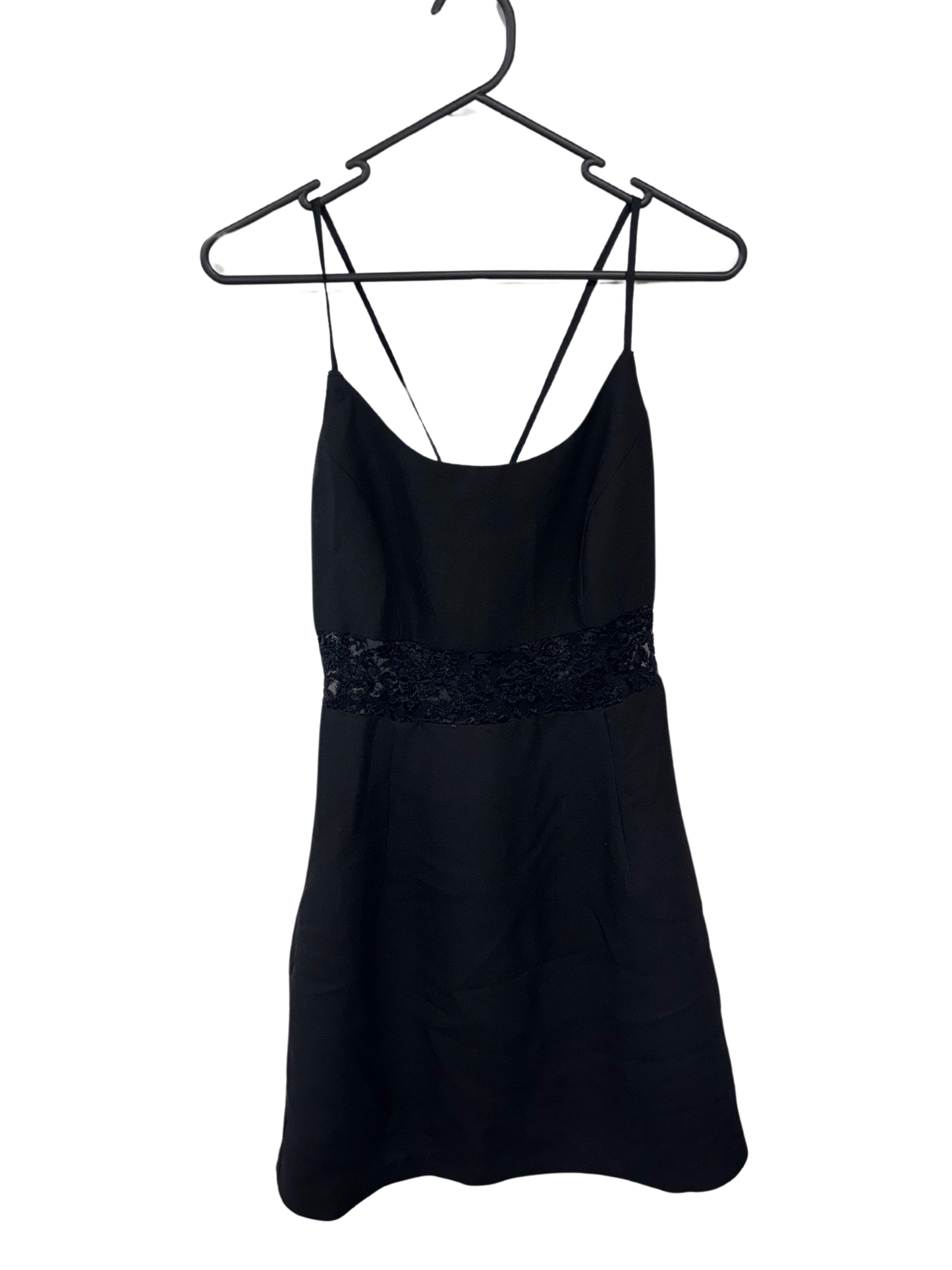 90s Black Cross Strap Dress with Lace Cutout