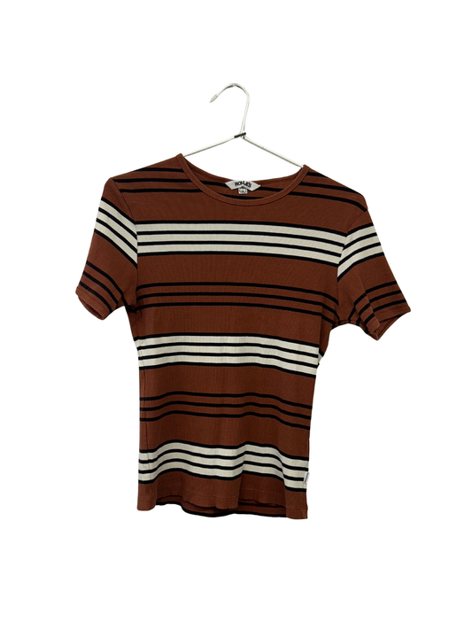 Brown, Black & Cream Striped Short Sleeved Top