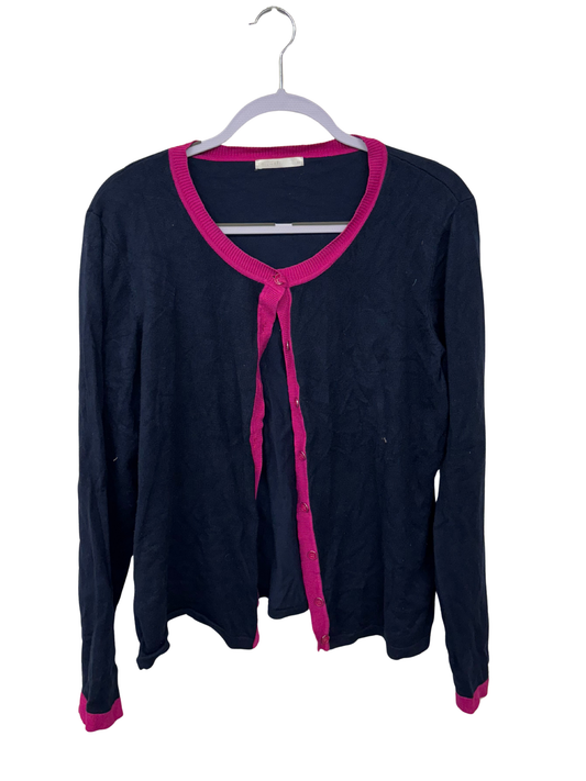 Dark Blue & Pink Long Sleeve Button Up Knit Cardigan