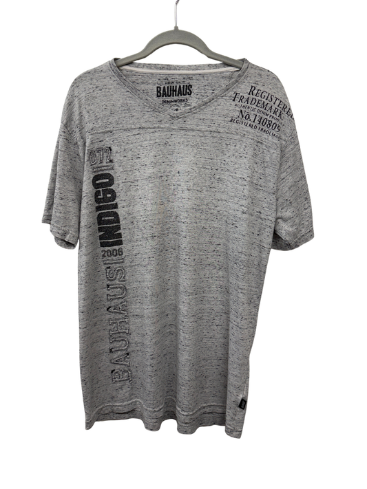 Grey/Black Melange Text Print T-Shirt