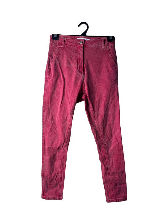 Faded Red Highwaisted Tapered Stretch Jeans
