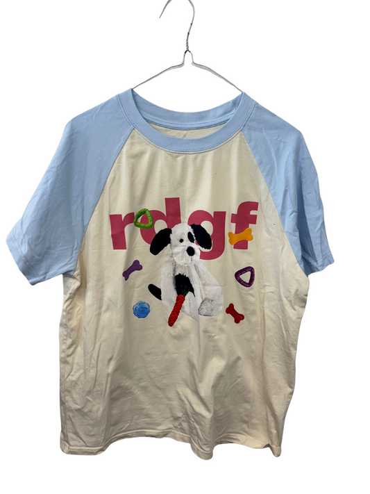 Cream & Light Blue Shirt with Dog Print
