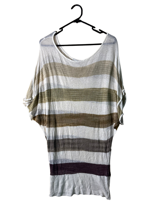 Cream & Brown Stripe Oversized Semi-Sheer Knit Top