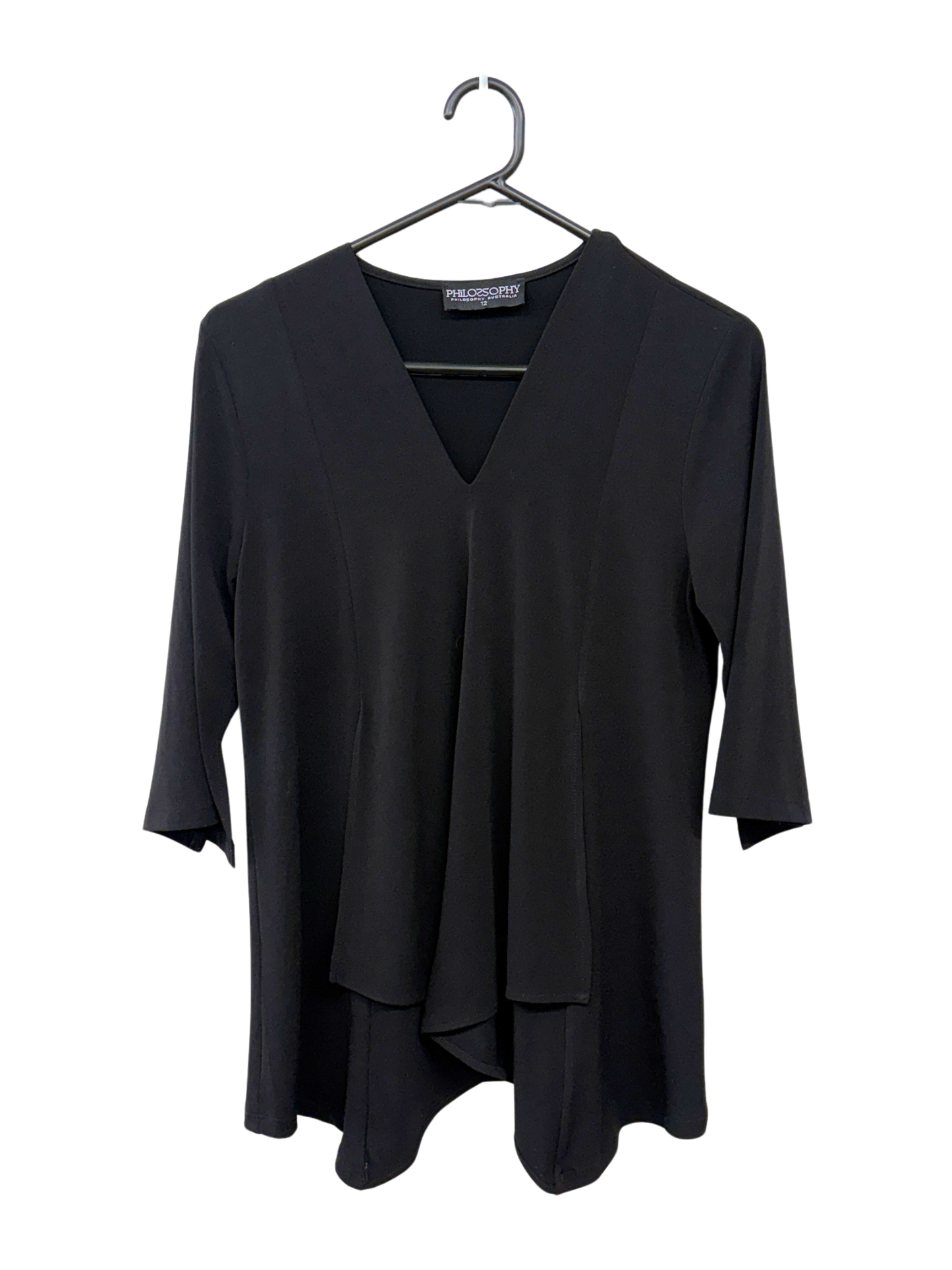 00s Black Half Sleeve Asymmetrical Tiered Blouse
