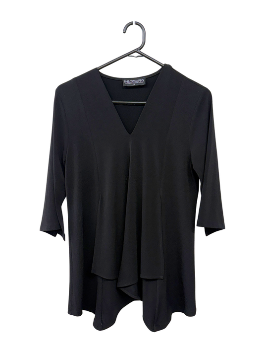 00s Black Half Sleeve Asymmetrical Tiered Blouse