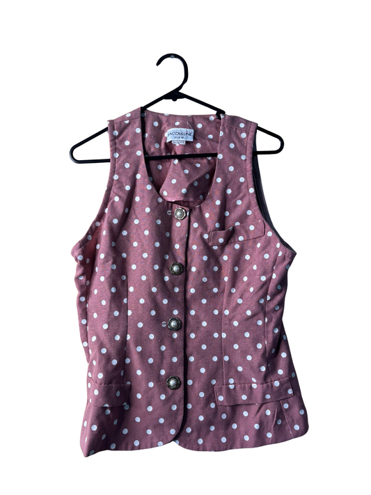 Vintage Dark Pink Dot Button Up Fitted Top