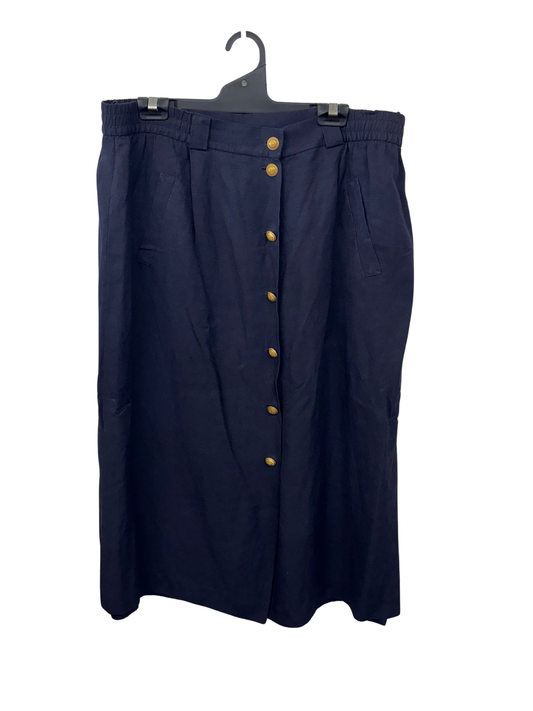 Vintage Navy Midi Skirt with Gold Buttons