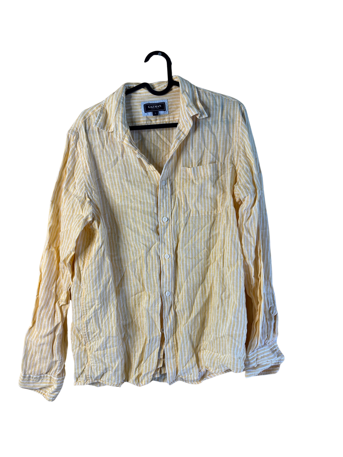 Yellow & White Stripe Linen Long Sleeve Button Up Fitted Shirt