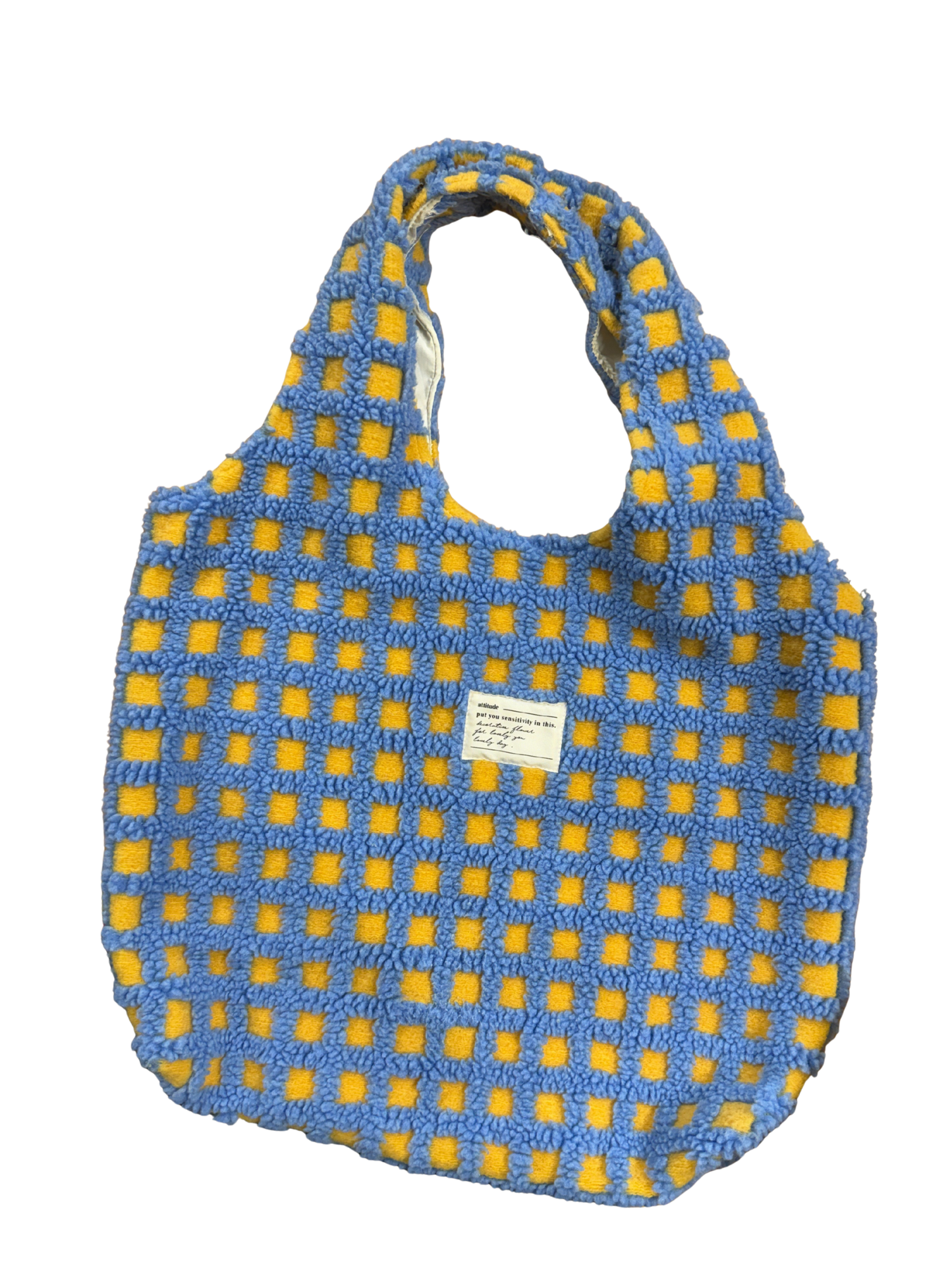 Blue & Yellow Textured Gingham Tote Bag