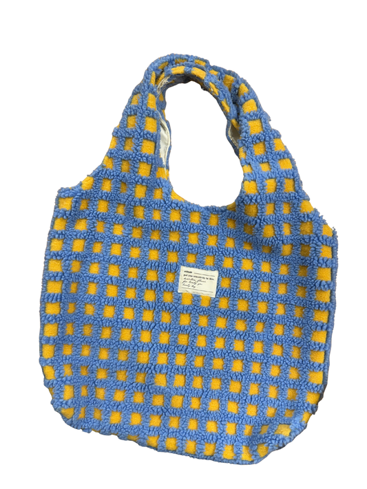 Blue & Yellow Textured Gingham Tote Bag