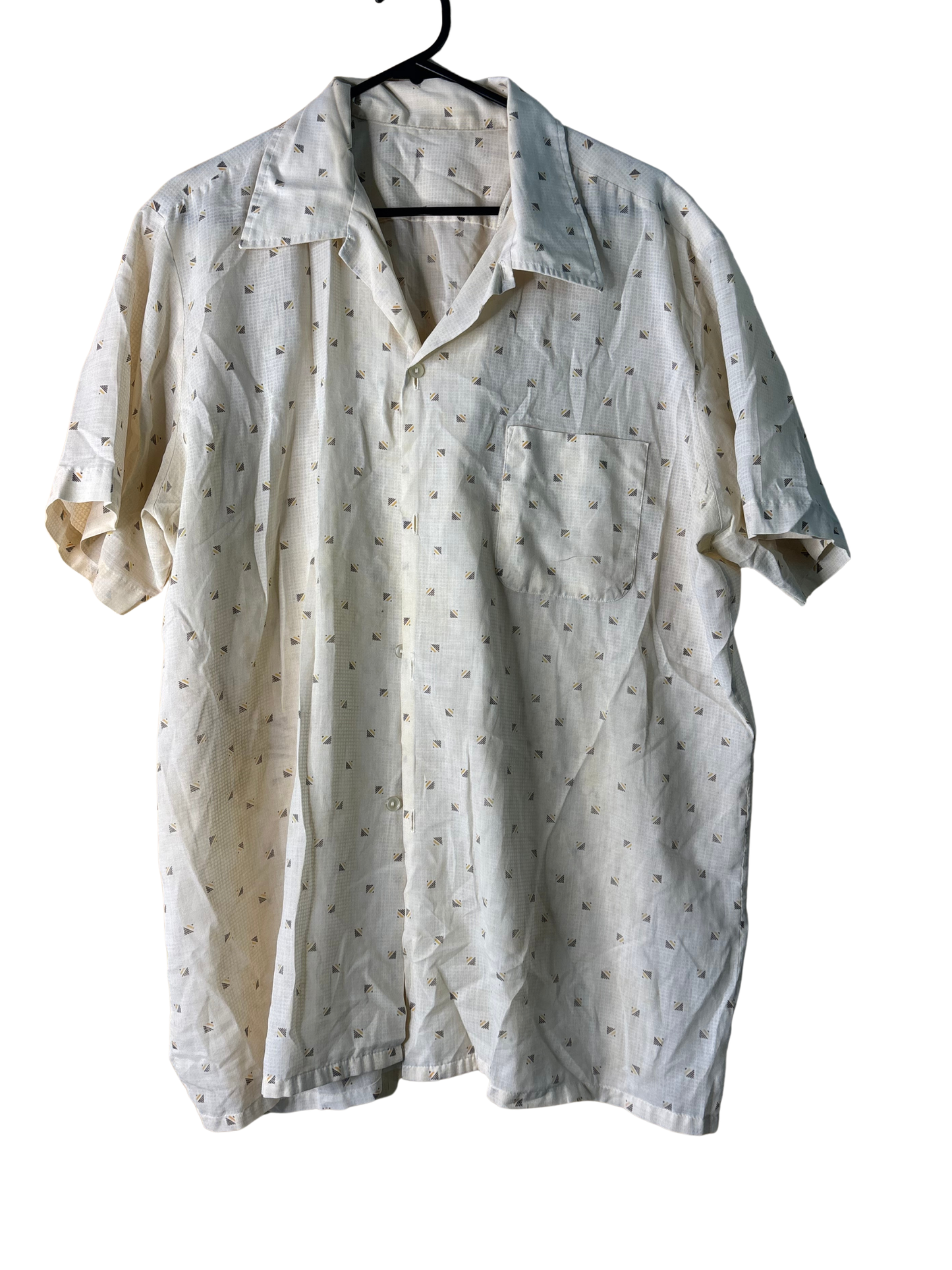 Vintage Cream, Brown, Yellow Print Short Sleeve Button Up Shirt