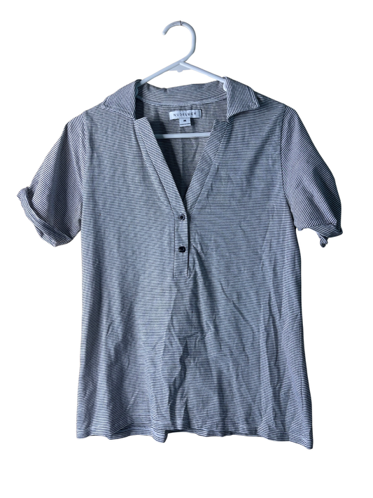 Black & White Striped Short Sleeve Polo Shirt