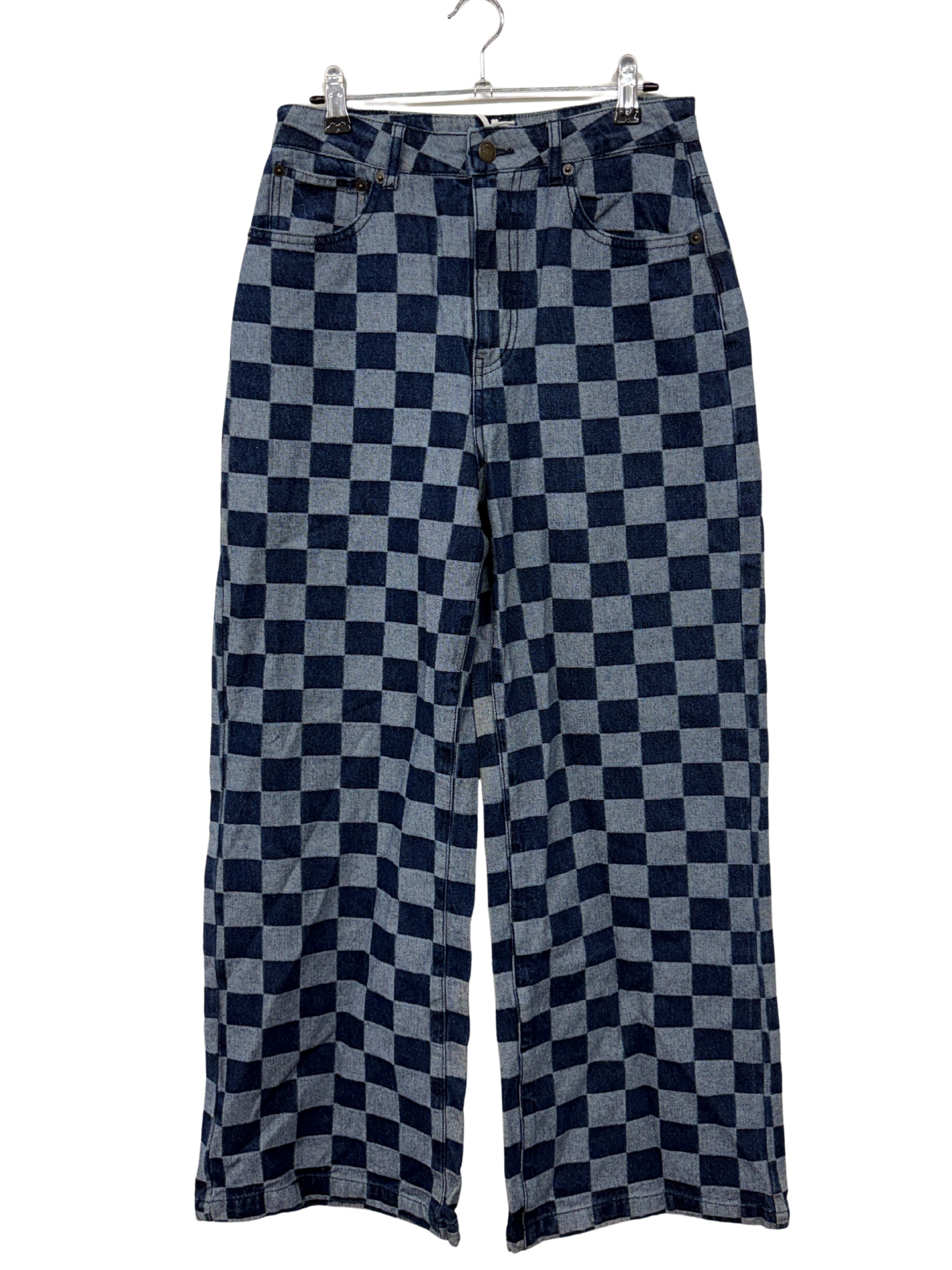 Blue Checkerboard Denim Jeans