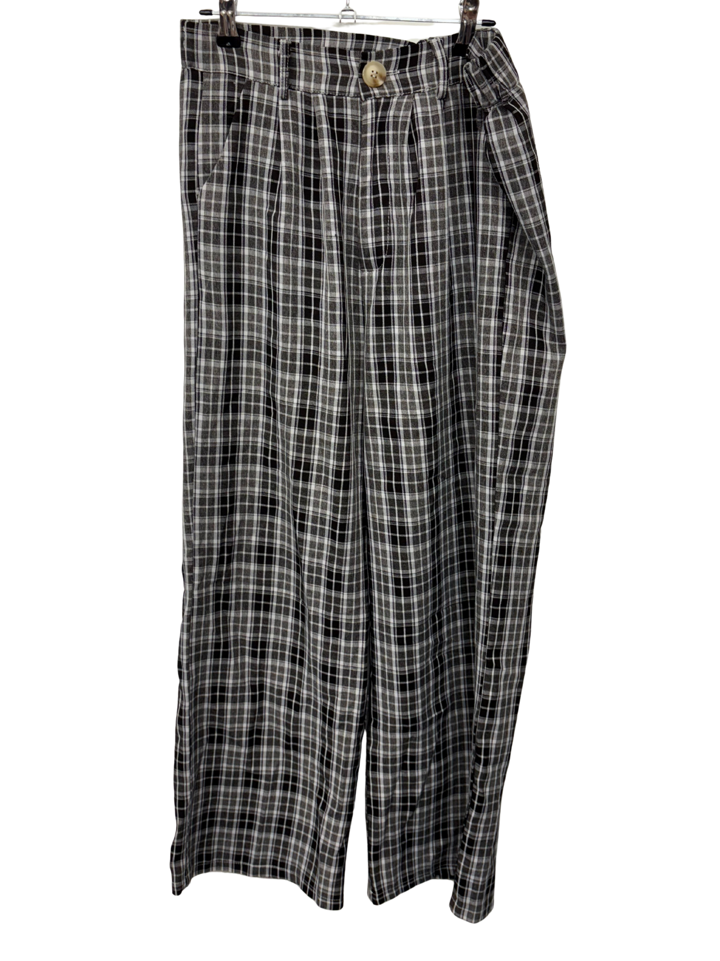 Grey, Black, White Check Highwaisted Straight Leg Pants