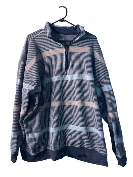 Vintage Blue, Black, Pink Stripe Knit Quarter Zip Sweater