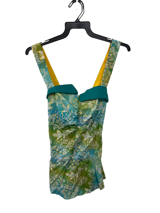 Blue, Yellow, Green Floral Print Halter Top